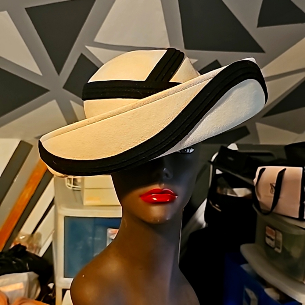 Jack McConnell Boutique Designer Hat, Gray & Black w/Velvet Trim & Design